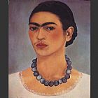 Frida Kahlo Self Portrait with Necklace painting